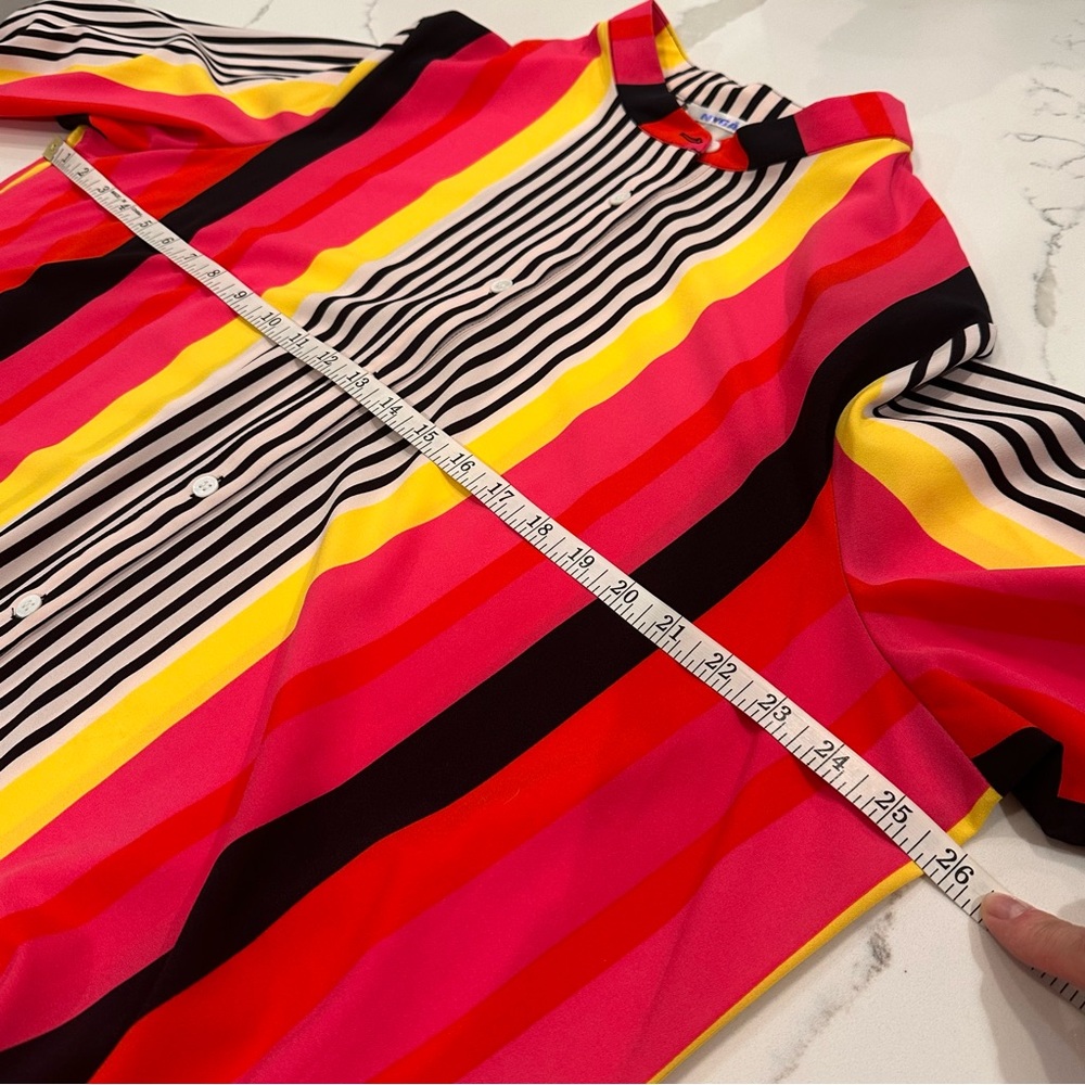 Nygard Women XL Bright Pink Stripe Tie Sleeve Button Tunic Blouse Top Colorful - Picture 9 of 10